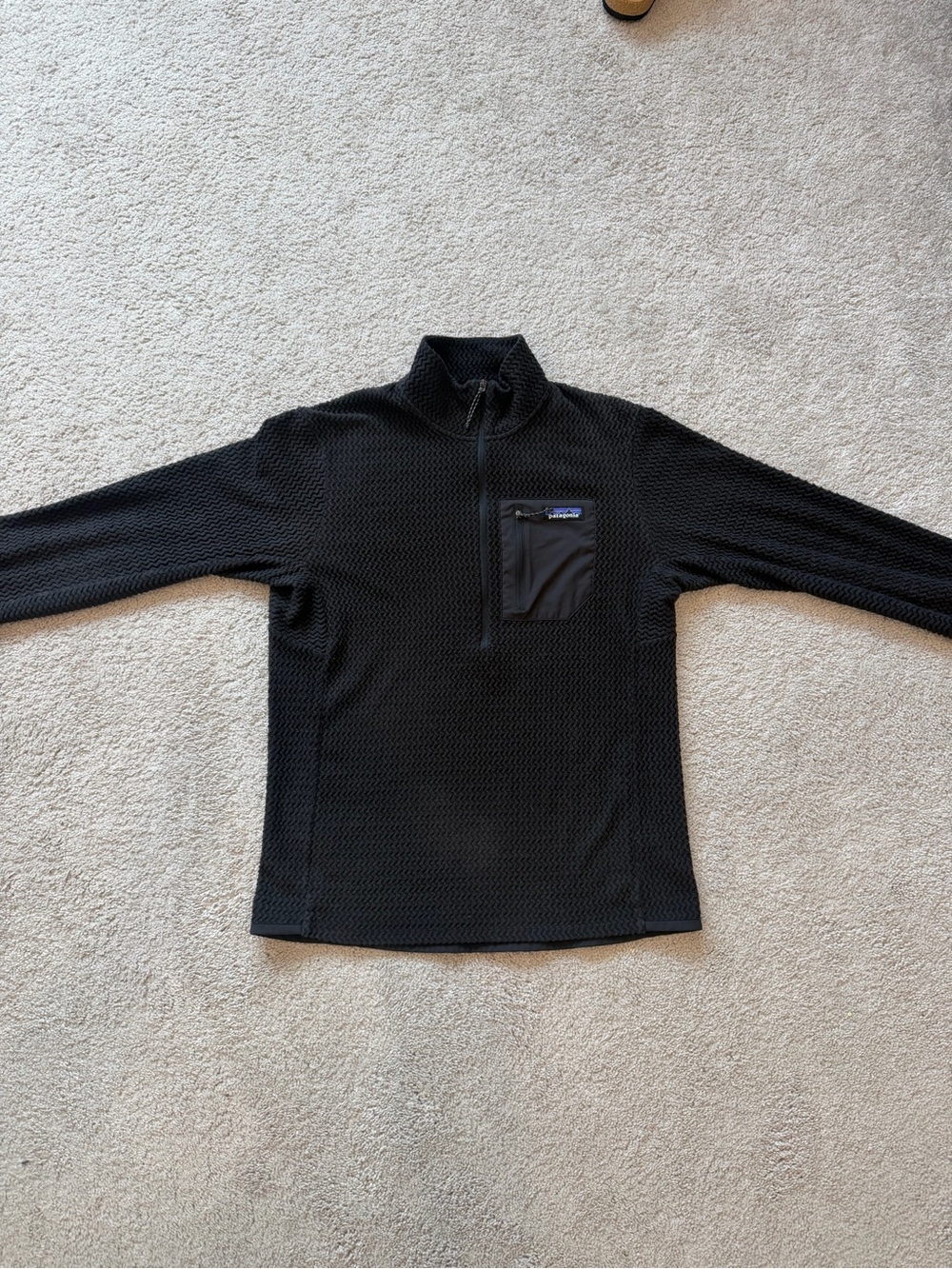 Patagonia Men’s Black Half-Zip Textured Pullover with Chest Pocket